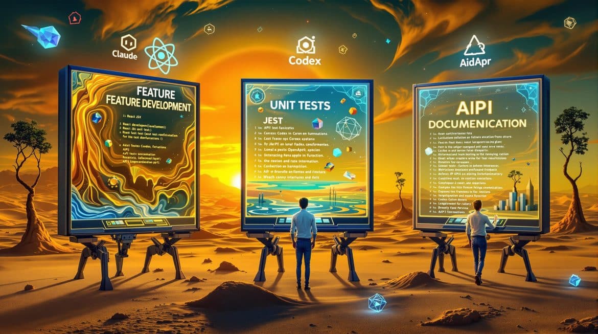 Drei AI-Agenten arbeiten parallel an Feature Development, Tests und API Docs