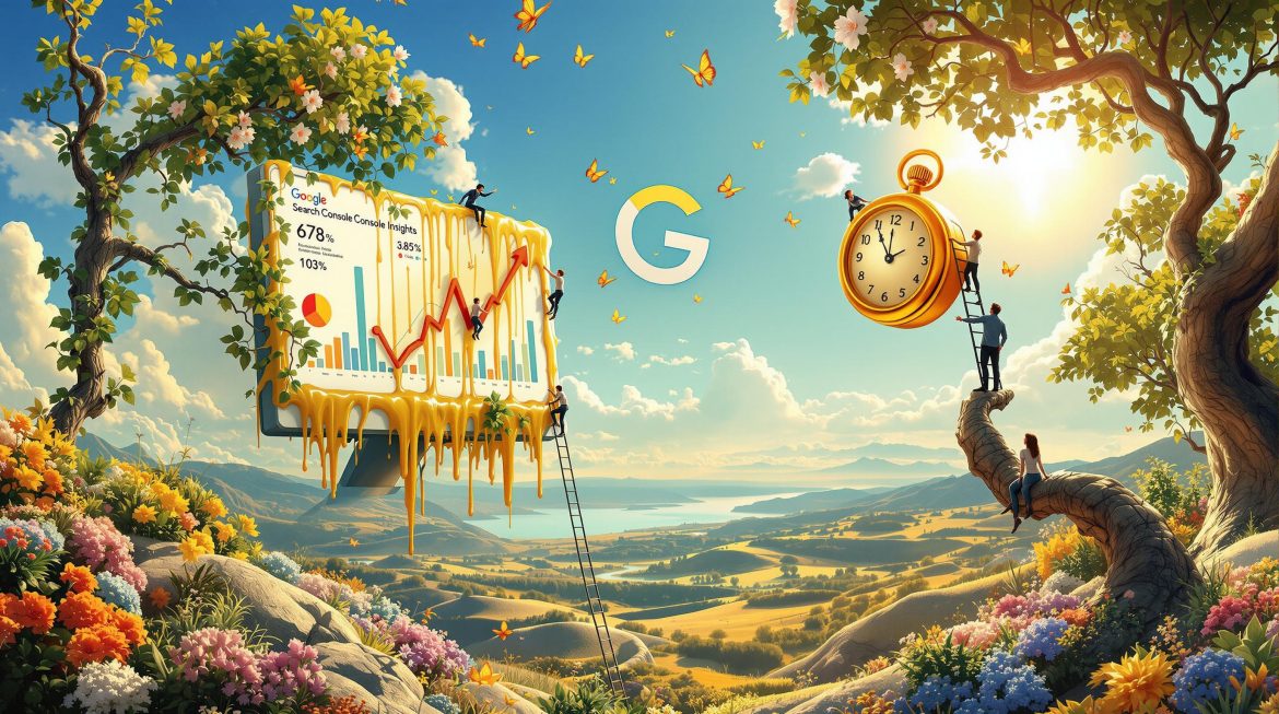 Schmelzendes Google Analytics Dashboard mit Uhr und Bäumen