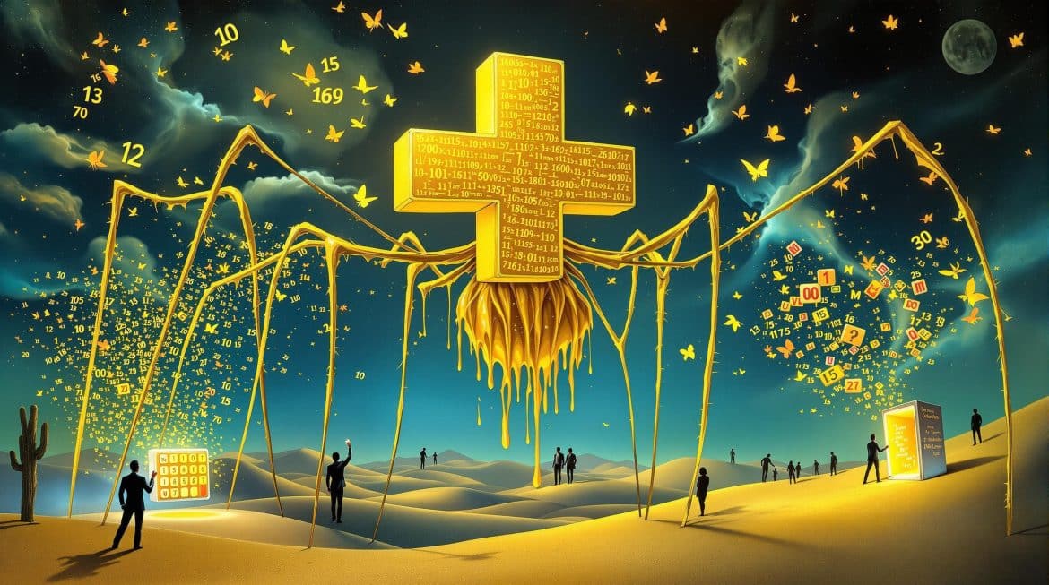 Surreales Plus-Symbol mit JavaScript-Code in Dalí-Stil