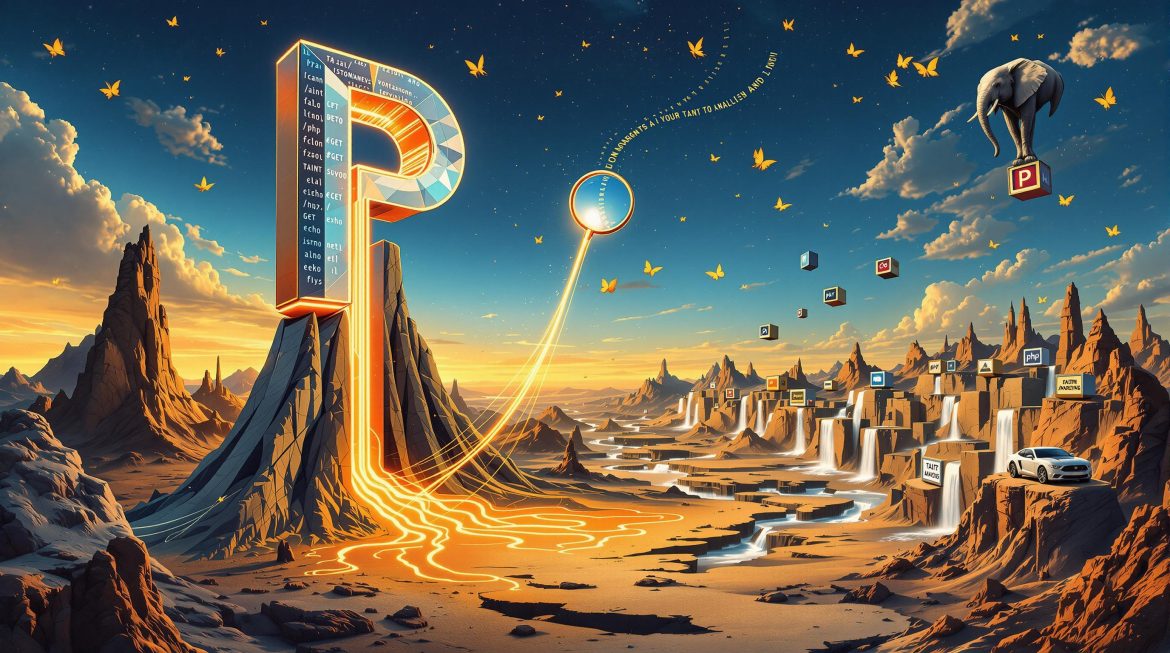 PSALM Logo in surrealer Wüstenlandschaft mit PHP-Code und Sicherheitsanalyse PSALM Logo in surrealer Wüstenlandschaft mit PHP-Code und Sicherheitsanalyse
