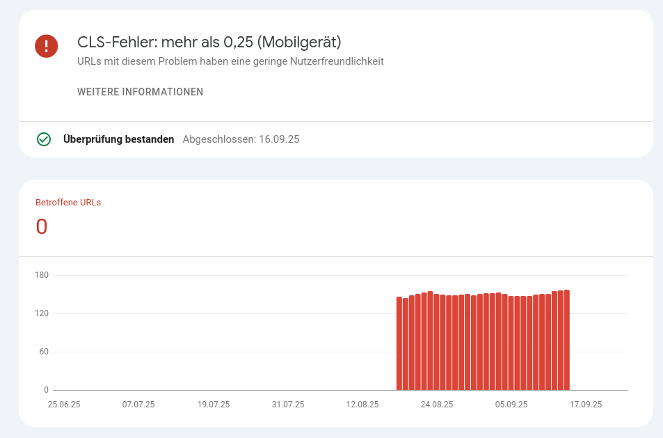 CLS Fehler Google Search Console bestanden
