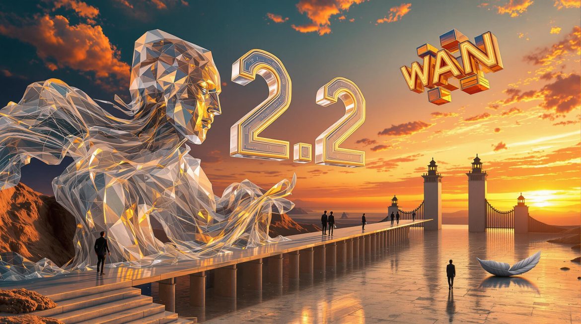 Surreale Darstellung der Wan 2.2 KI mit MoE-Architektur und GPU-Elementen