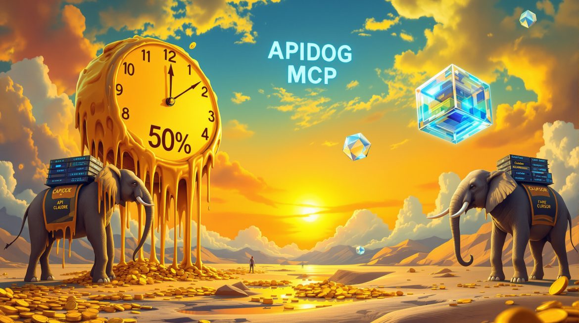 Surreale Darstellung: API-Token schmelzen zu Kosteneinsparungen durch Caching