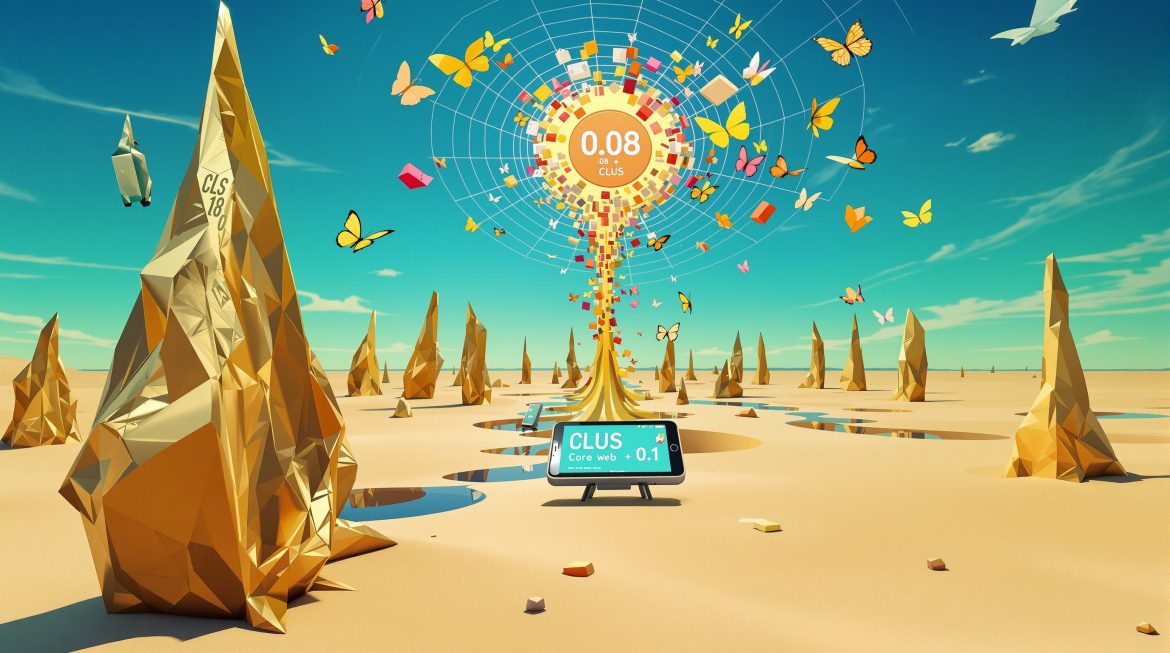 Surrealistische Darstellung der CLS-Optimierung von 0.28 auf 0.08 im Web