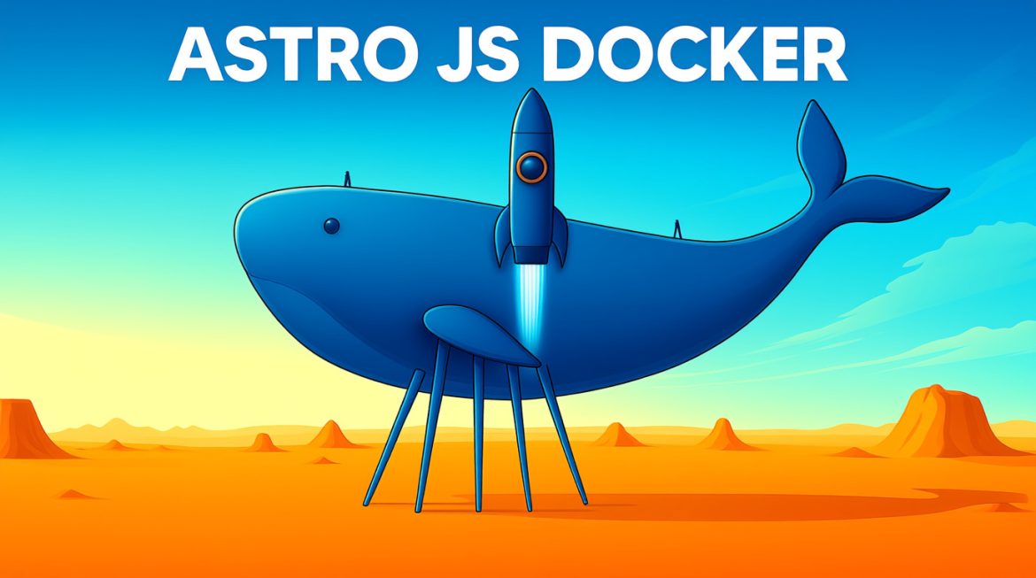 Surreale Darstellung: Docker-Wal mit Astro-Sternen schwebt über FAQ-Landschaft
