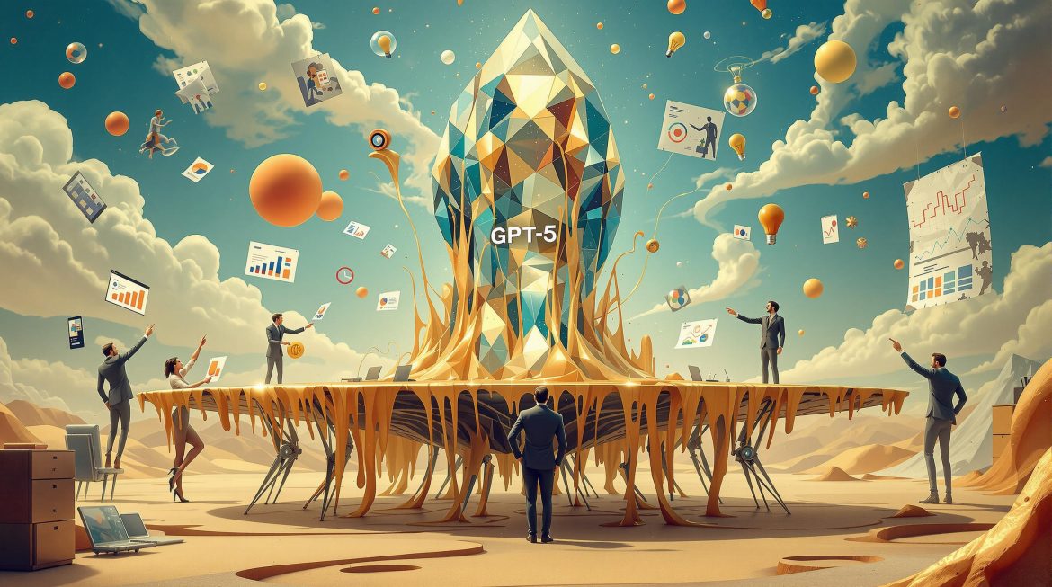 Dalí-Stil: GPT-5 über Geschäftsleuten verschiedener Berufe mit Tools