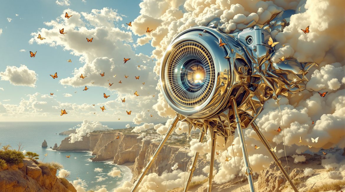 Surrealistische Darstellung einer schmelzenden Mittelformatkamera im Dalí-Stil