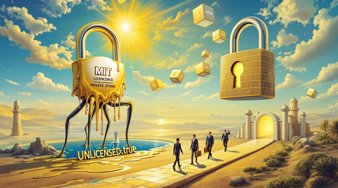 Surreales Bild: Schmelzende MIT-Lizenz wird zu privatem JS-Paket-Schloss