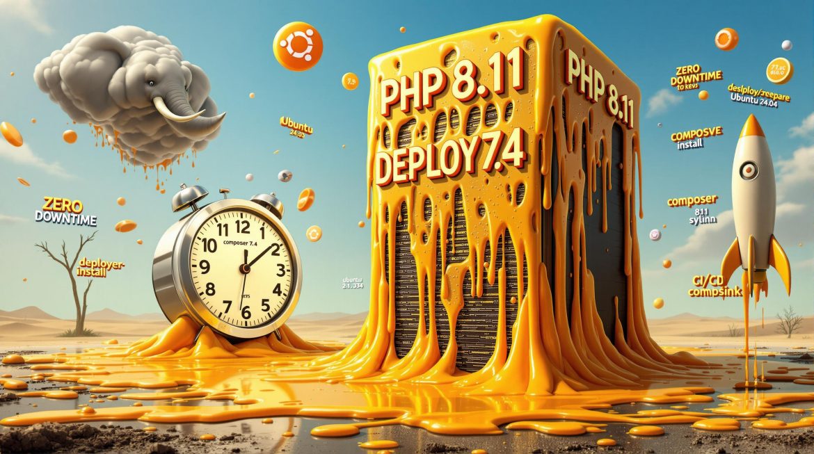 Technische Infografik: PHP 8.11 Deployer Installation mit schmelzendem Server
