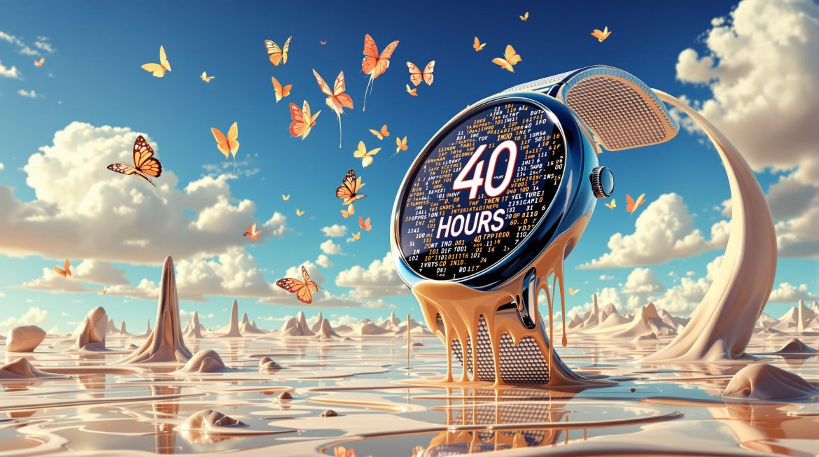 Surreale Darstellung der Pixel Watch 4 mit schmelzenden Elementen im Dalí-Stil