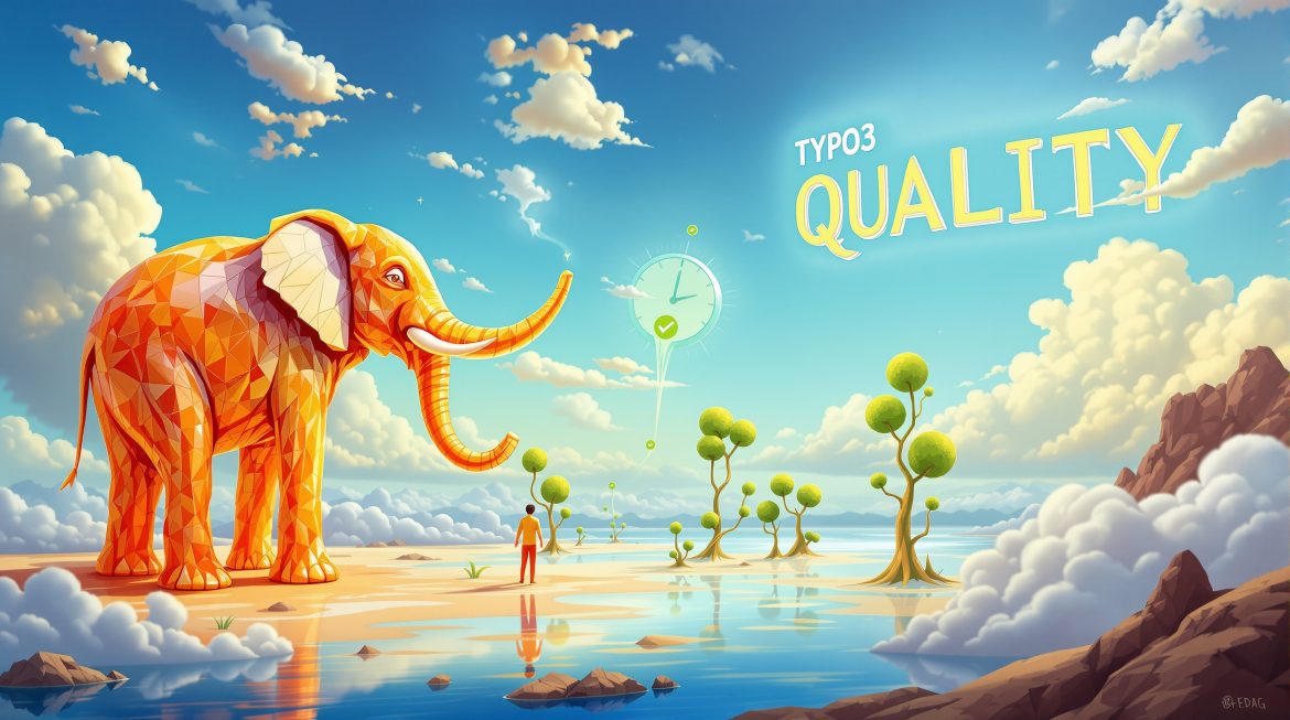 Surreale Darstellung des TYPO3 Testing Frameworks mit PHPUnit im Dalí-Stil