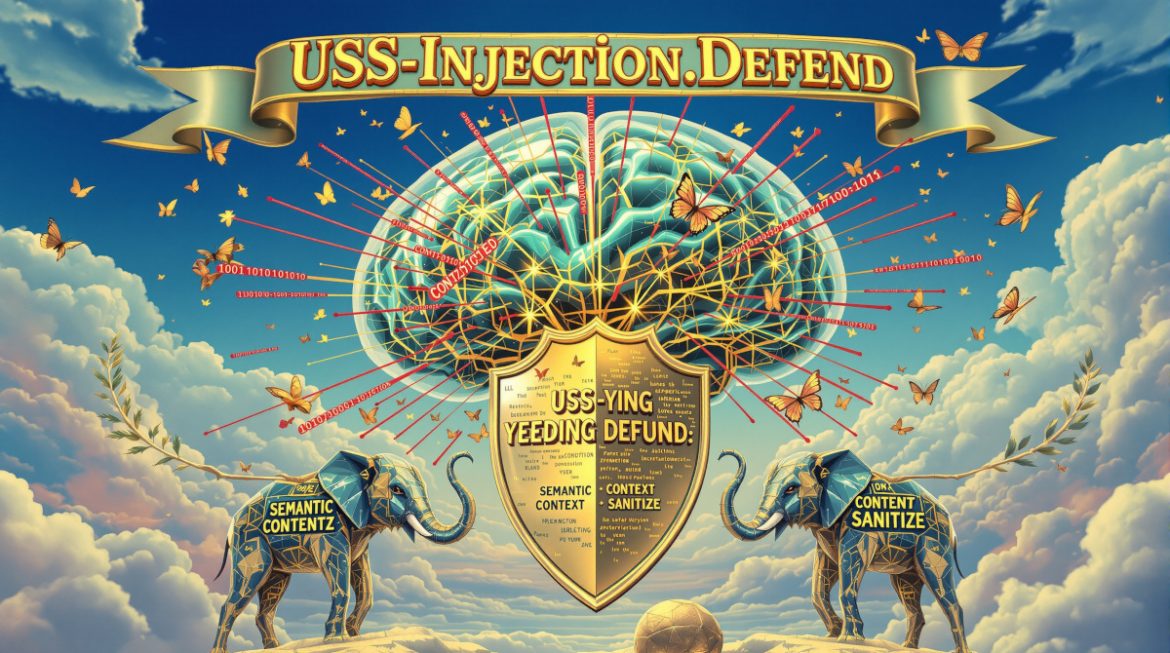 USS-Injection.Defend visualisiert: Dalí-Stil KI-Gehirn mit Schutzschild