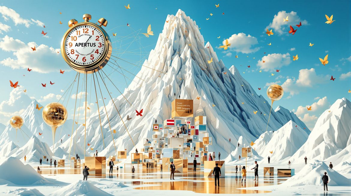 Surreale Darstellung der transparenten Schweizer KI Apertus im Dalí-Stil