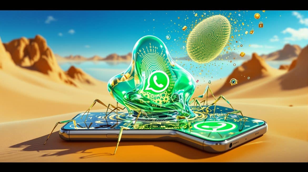 Surreales Kunstwerk: iPhone mit schmelzendem WhatsApp-Symbol, Zero-Click-Gefahr