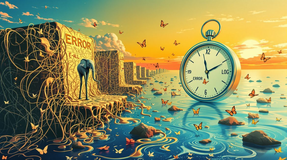 Surreale Darstellung der PHP Error Log Transformation im Salvador Dalí Stil Surreale Darstellung der PHP Error Log Transformation im Salvador Dalí Stil
