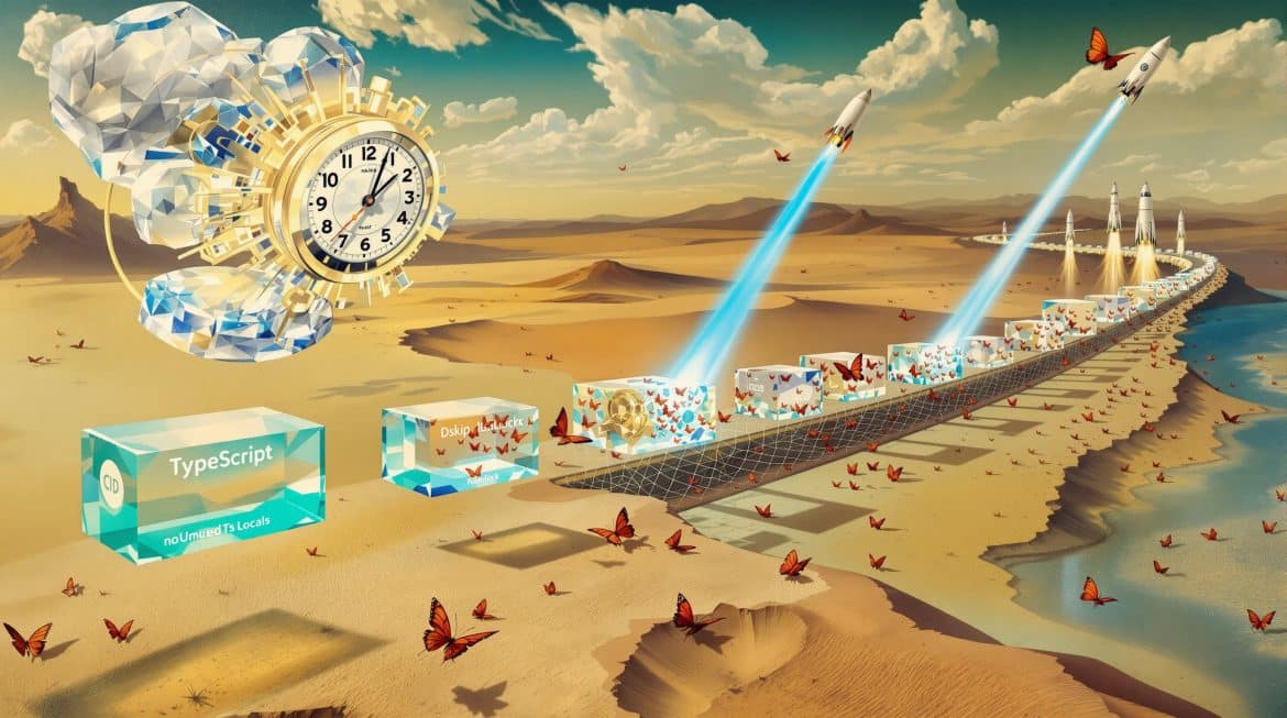 Surreale Darstellung von TypeScript Type-Checking als schmelzende Pipeline