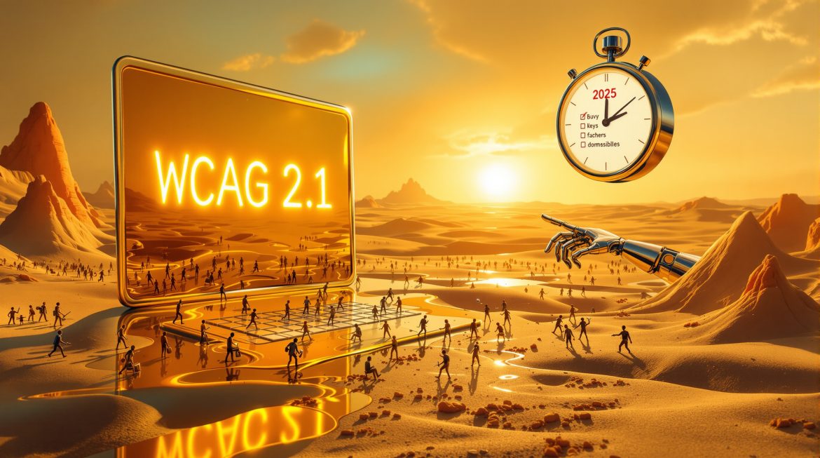 Surreale Darstellung: Schmelzender Bildschirm mit WCAG-Text und Roboterarm