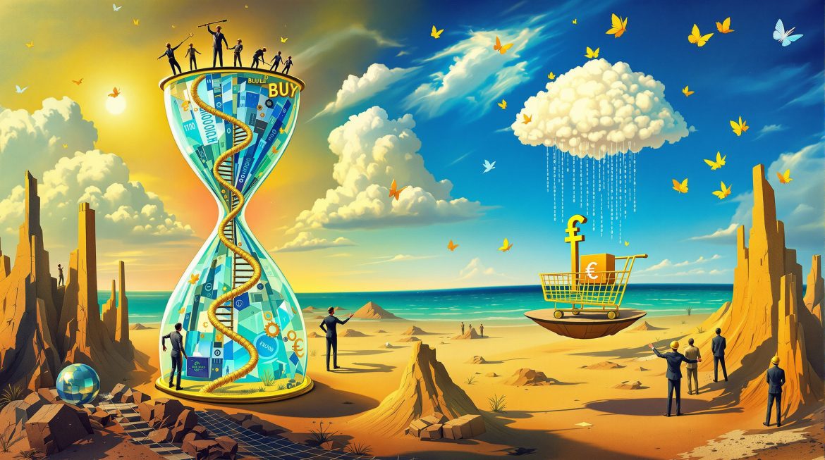 Surrealistische Darstellung der Build vs Buy Entscheidung für Data-Teams