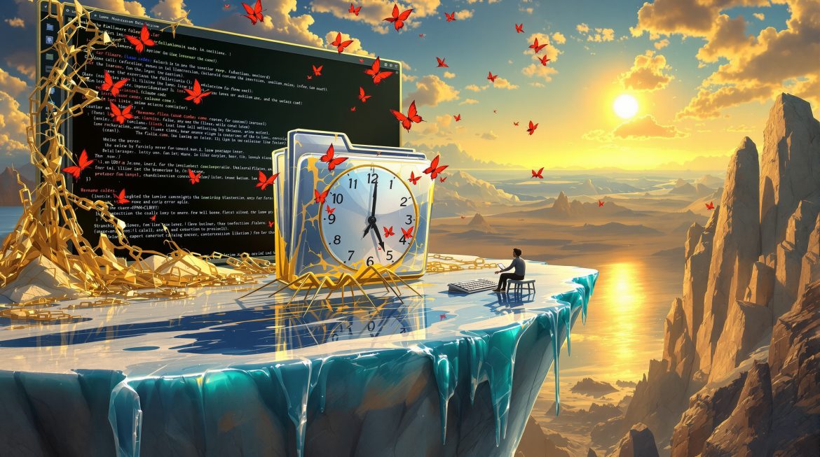 Surreale Darstellung eines npm ENOTEMPTY Fehlers mit schmelzendem Terminal