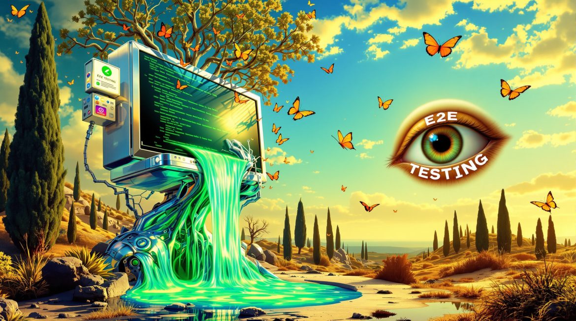 Surreale Darstellung von Cypress E2E Tests die zu menschlicher UX werden