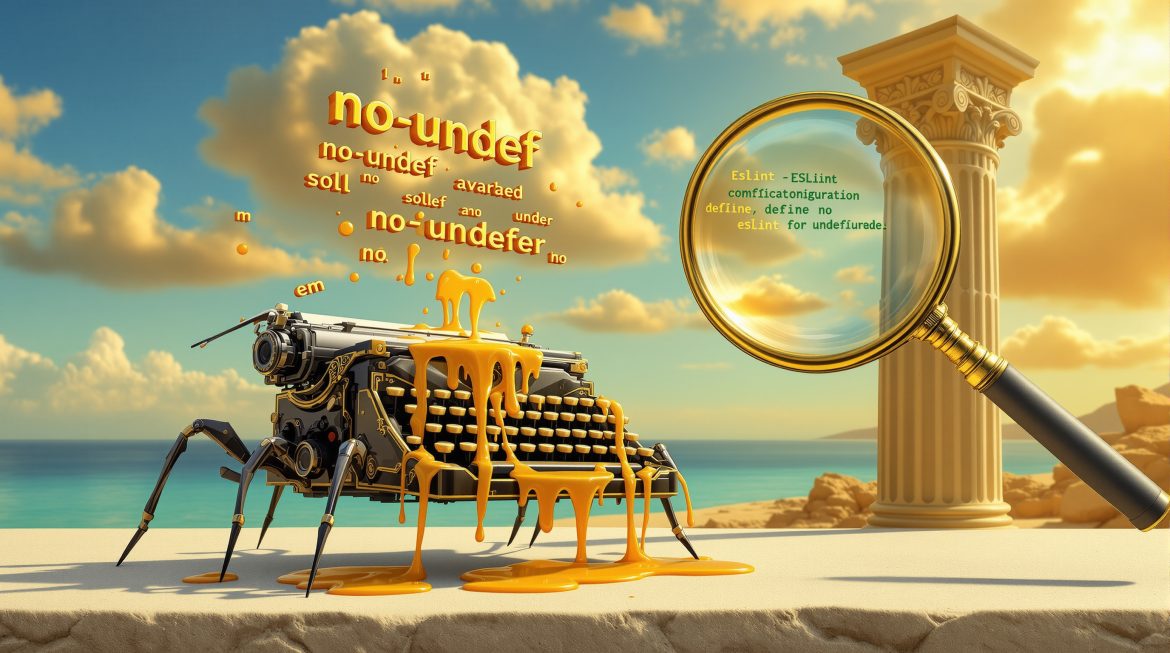 Surrealistische Darstellung: Schmelzende Schreibmaschine mit Code und ESLint