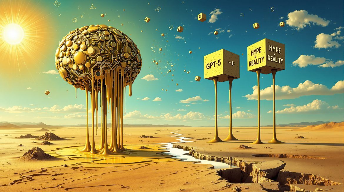 Surreales KI-Gehirn schmilzt auf dünnen Beinen: Vertrauenskrise visualisiert