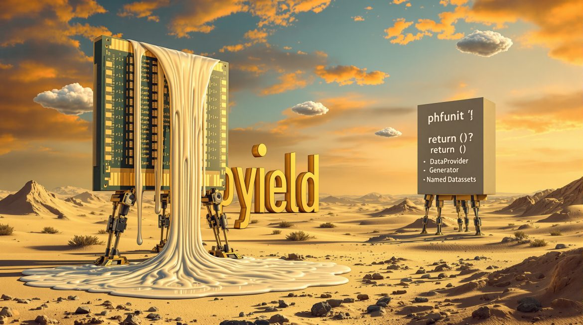 PHPUnit Shield und schmelzender RAM werden zu yield Code im surrealen Dalí-Stil