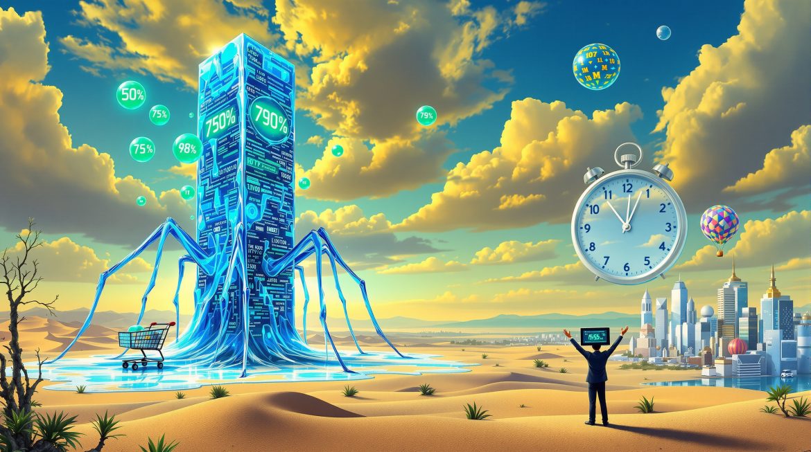 Surreale Darstellung der Shopware Cache-Optimierung im Dalí-Stil mit Metriken