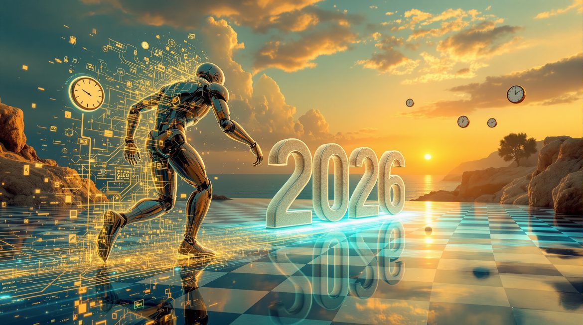 Surreale Darstellung: KI-Agenten transformieren B2B-Commerce mit Robotern