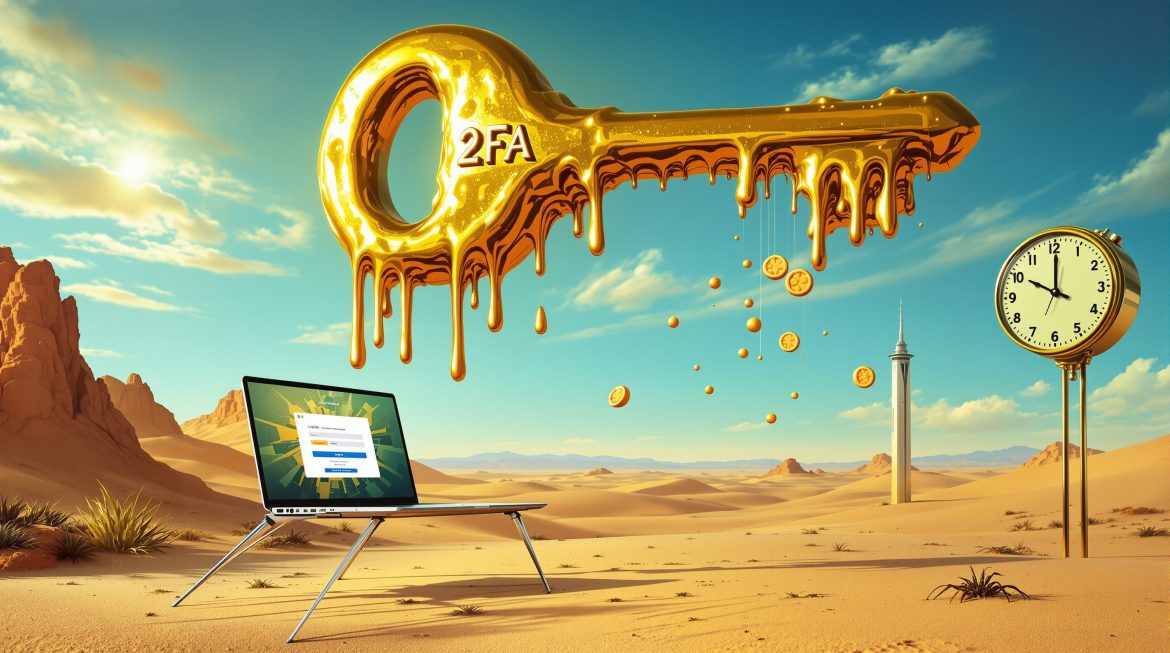 Surreale Darstellung: Schmelzender 2FA-Schlüssel und Session-Cookie-Diebstahl