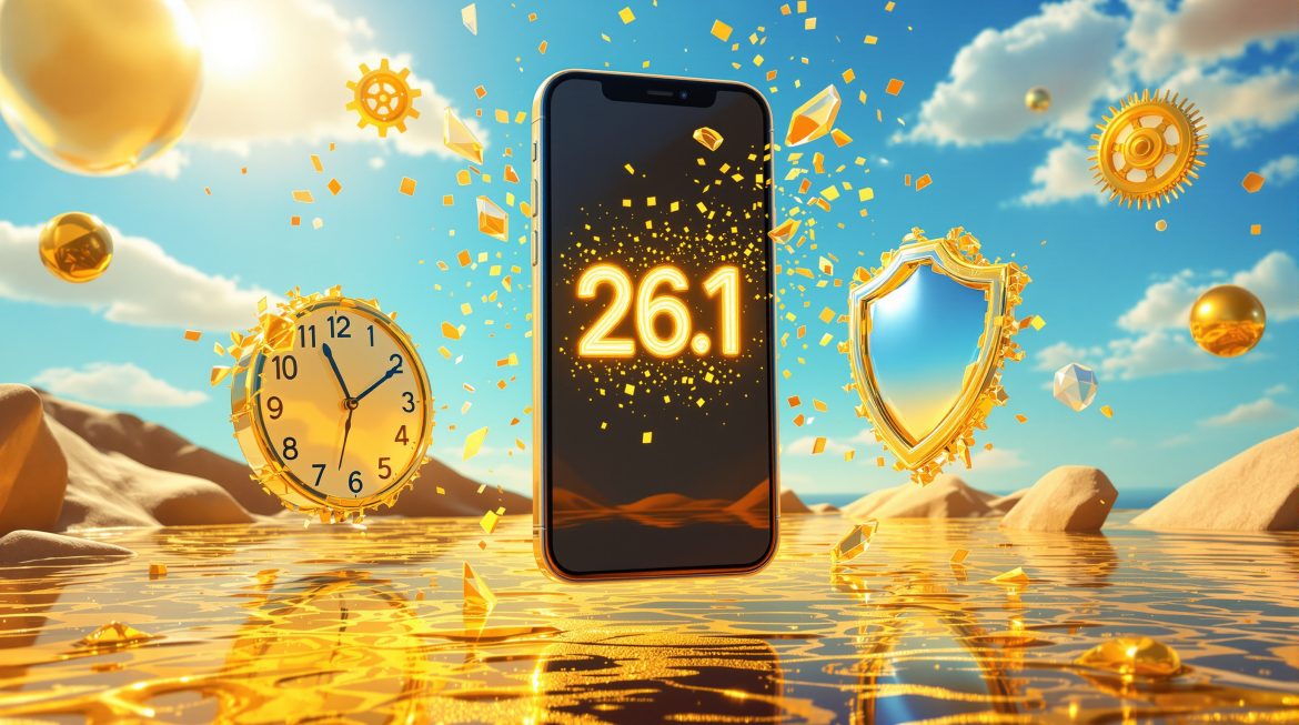 Surreal: Schwebendes iPhone mit iOS 26.1 Features, Uhr und Sicherheitsschild