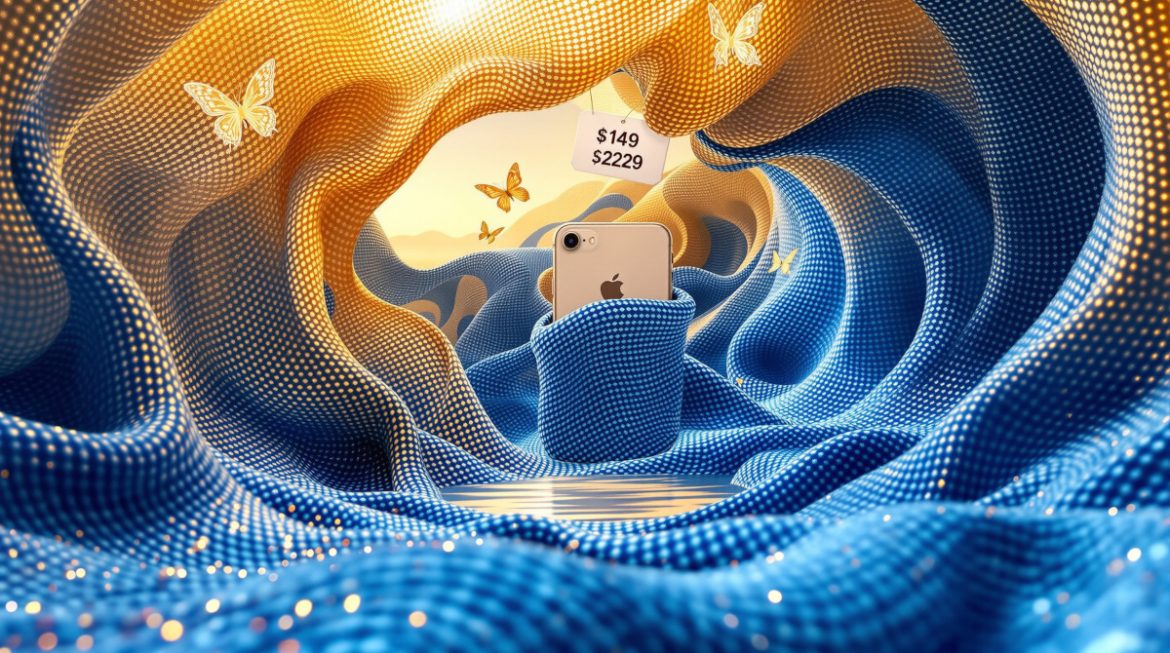 iPhone in surrealer 3D-Strick-Tasche mit schmelzenden Designer-Elementen