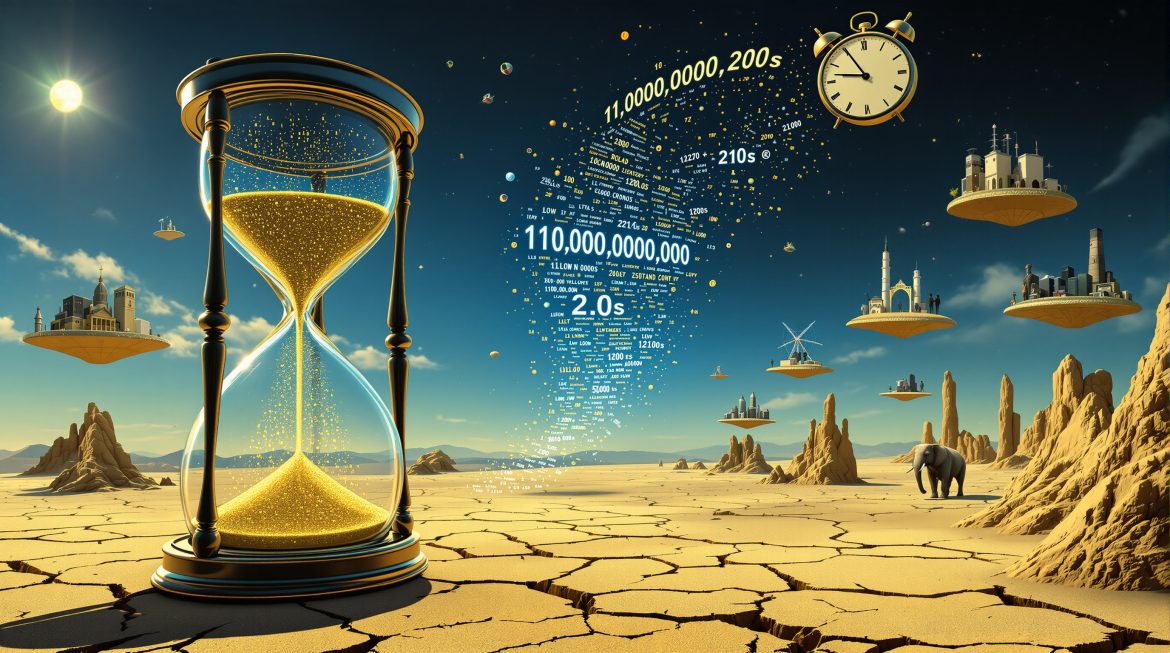 Surrealistische Sanduhr mit schmelzenden Datenströmen zeigt Beschleunigung