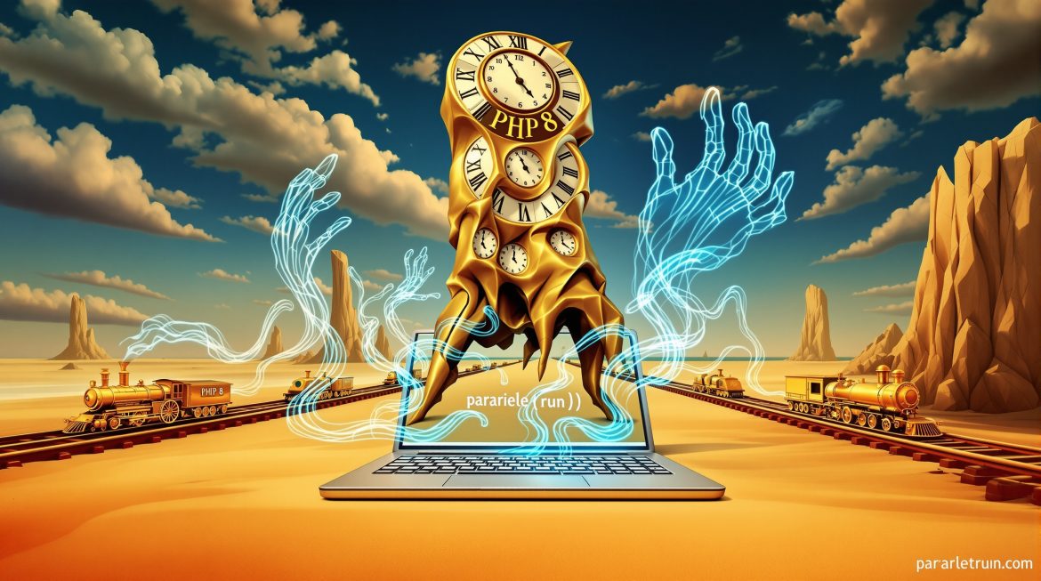 Surreales Kunstwerk: schmelzende PHP-8-Uhren und parallele Züge symbolisieren MultithreadingTeilenArtefakteAlles herunterladenBlogpostDokument · MD Image metaDokument · MD Image promptDokument · MD Seo metaDokument · MD ProjektinhaltBlog PostVon dir erstelltFüge PDFs, Dokumente oder andere Texte hinzu, um sie in diesem Projekt als Referenz zu verwenden.