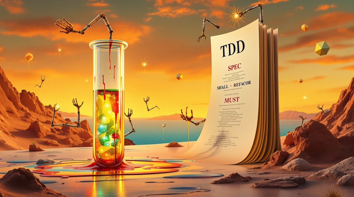 Surreales Bild: TDD-Uhr, OpenSpec-Dokument, AI-Tools vereint in Dalí-StilTeilenArtefakteAlles herunterladenTdd openspec bild metadatenDokument · MD Tdd openspec flux prompt englishDokument · MD Tdd openspec seo metadatenDokument · MD Tdd openspec blog postDokument · MD ProjektinhaltBlog PostVon dir erstelltFüge PDFs, Dokumente oder andere Texte hinzu, um sie in diesem Projekt als Referenz zu verwenden.