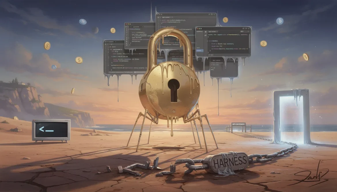 Surreales Schloss blockiert Pfad zwischen Terminal und Claude-Logo im Dalí-Stil