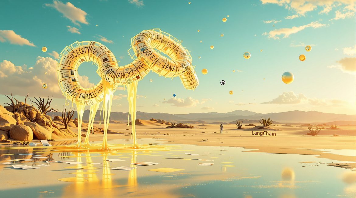 Surreale Python-Kette verbindet schmelzende Dokumente mit Chatblasen im Dalí-Stil