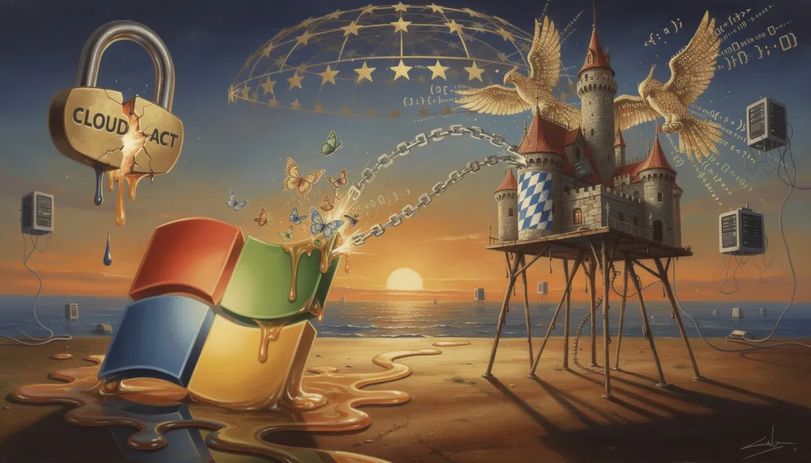 Surreales Dalí-Bild: Microsoft-Logo schmilzt, bayerisches Schloss befreit sichTeilenArtefakteAlles herunterladenFlux image promptDokument · MD Seo metadatenDokument · MD Blog post microsoft bayern vertragDokument · MD ProjektinhaltBlog PostVon dir erstelltFüge PDFs, Dokumente oder andere Texte hinzu, um sie in diesem Projekt als Referenz zu verwenden.