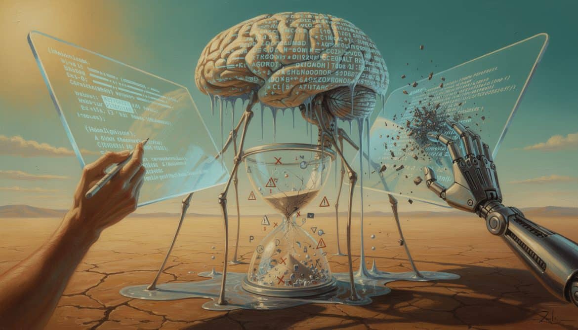 Surreales Gehirn aus Code schmilzt zwischen menschlicher und KI-Hand im Dalí-StilTeilenArtefakteAlles herunterladenBild metadatenDokument · MD Blog postDokument · MD Flux pro image promptDokument · MD Seo metadatenDokument · MD ProjektinhaltBlog PostVon dir erstelltFüge PDFs, Dokumente oder andere Texte hinzu, um sie in diesem Projekt als Referenz zu verwenden.