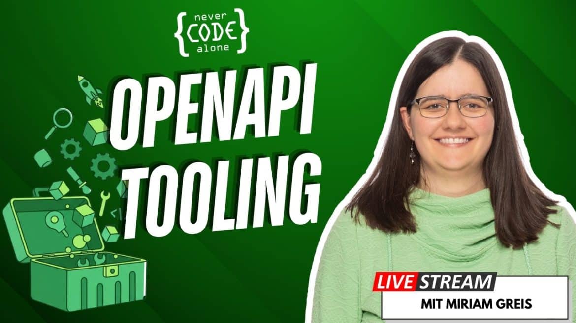 YouTube Thumbnail Miriam Greis mit Schrift OPENAPI Tooling vor grünem Hintergrund