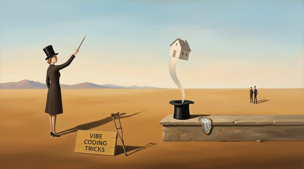 Ockerfarbene Dalí-Wüste, Zauberin zaubert ein Haus aus dem Zylinder