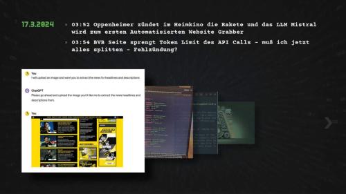 BVB Webdesign Screenshot mit Logbuck Einträgen zu dem AI Fortschritt von Roland Golla